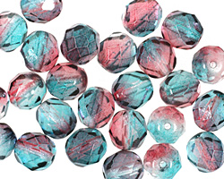 Czech Fire Polished Glass Dual Coated Pink/Blue Round 8mm