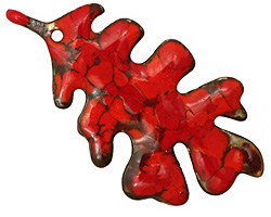 C-Koop Enameled Metal Scarlet Red Large Oak Leaf 33x63mm
