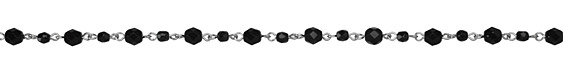 Czech Fire Polished Glass Jet Faceted Round Silver (plated) Bead Chain