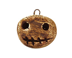 Earthenwood Studio Ceramic Crackle Root Skull Round Smile Pendant 24x23mm