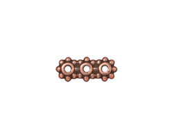 TierraCast Antique Copper (plated) Beaded 3-Hole 6mm Heishi Bar 15x6mm