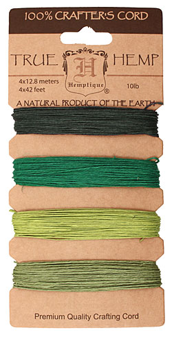Shades of Emerald Hemp Twine 10 lb, 42 ft x 4 colors
