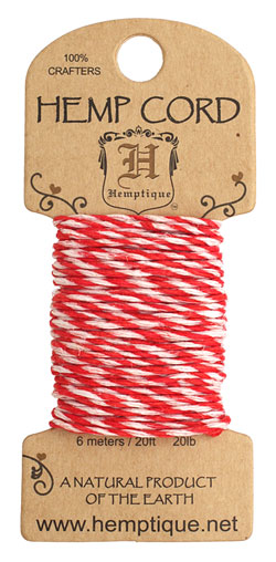 Red/White Hemp Twine 20 lb, 20 ft