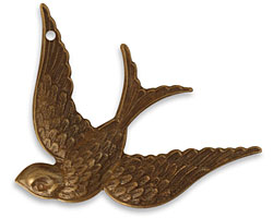 Vintaj Natural Brass Fanciful Bird Pendant 32x42mm