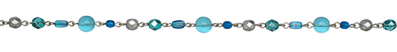 Czech Glass Glacier Blue Silver (plated) Bead Chain