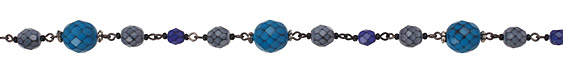 Czech Glass Ocean Snake Large Faceted Round Gunmetal (plated) Bead Chain