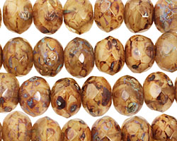 Czech Glass Toasted Coconut Picasso Fire Polished Rondelle 5x7mm