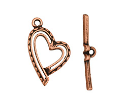 Antique Copper (plated) Stylized Heart Toggle Clasp 26x16mm, 28mm bar