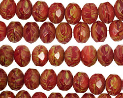 Czech Glass Pimento Olive Fire Polished Rondelle 6x9mm