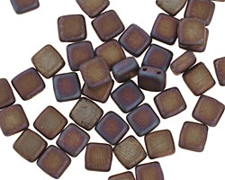 Czech Glass Matte Iris Blue 2-Hole Tile 6mm