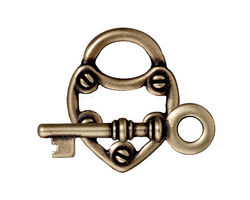 TierraCast Antique Brass (plated) Lock & Key Toggle Clasp 19x24mm, 30mm bar