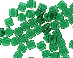 Czech Glass Green Emerald 2-Hole Tile 6mm
