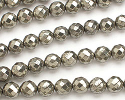 Golden Pyrite (silver tone) Faceted Round 8mm