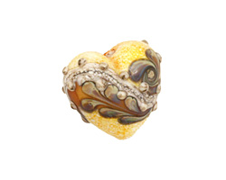Grace Lampwork Ivory & Brown Heart 19-20mm