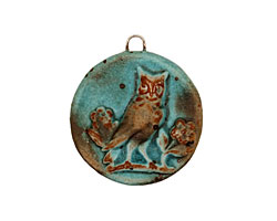 Kylie Parry Ceramic Rustic Aqua Owl in Garden Pendant 30mm