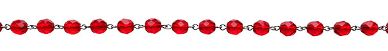 Czech Fire Polished Siam Faceted Round Silver (plated) Bead Chain