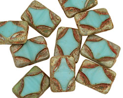 Czech Glass Turquoise Picasso Table Cut Rectangle 15x11mm