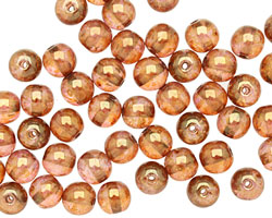 Czech Glass Luster Rose/Gold Topaz Round 6mm