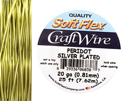 Soft Flex Silver Plated Peridot Craft Wire 20 gauge, 25 ft