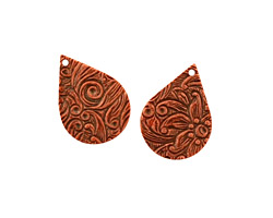 Stampt Antique Copper (plated) Floral Embossed Teardrop 12x17mm