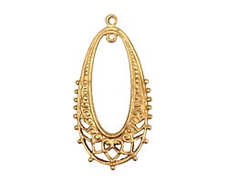 Brass Oval Chandelier Drop w/ Hearts 20x39mm