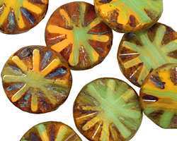 Czech Glass Citrus Zest Flower Window Coin 18mm