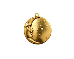 Stampt Antique Gold (plated) Man in the Moon Charm 17x19mm