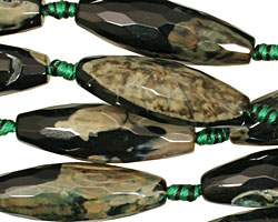 Black & Camo Green Agate Faceted Rice 29-30x10mm
