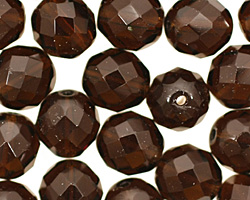Czech Fire Polished Glass Smoky Topaz Round 12mm