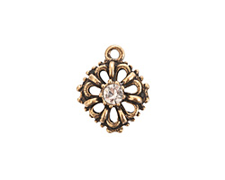 Nunn Design Antique Gold (plated) Flower Crystal Charm 15x18mm