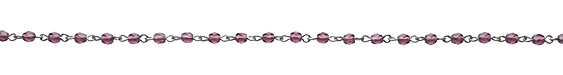 Czech Fire Polished Dark Amethyst Faceted Oval Silver (plated) Bead Chain