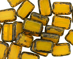 Czech Glass Milky Yellow Picasso Rectangle 12x8mm