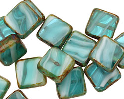 Czech Glass Beach Glass Picasso Square 10mm