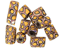 African Trade Bead (black, orange, red) Tube 14-25mm