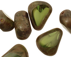 Czech Glass Green/White Picasso Chunky Table Cut Nugget 19x16mm
