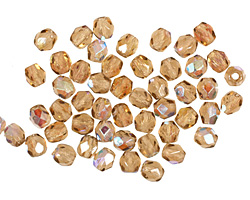 Czech Fire Polished Glass Smoky Topaz AB Round 3mm