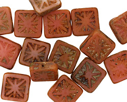 Czech Glass Rose Picasso Flower Window Square 10mm