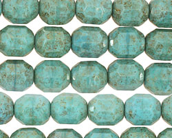 Czech Glass Luster Teal Faceted Barrel 10x9mm