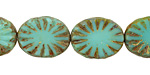 Czech Glass Turquoise Picasso Flower Window Oval 17x13mm