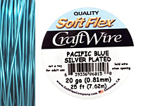 Soft Flex Silver Plated Pacific Blue Craft Wire 20 gauge, 25 ft