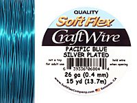 Soft Flex Silver Plated Pacific Blue Craft Wire 26 gauge, 15 yards