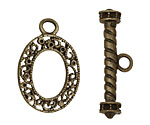 Antique Brass (plated) Filigree Toggle Clasp w/ Roped Bezel Bar 21x32mm, 37x11mm bar