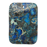 Blue Mosaic Stone w/ Pyrite Thin Pillow Pendant 32x47mm