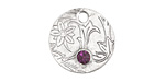 Nunn Design Antique Silver (plated) Decorative Small Circle Tag w/ Amethyst Crystal 20mm