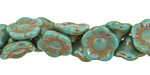 Czech Glass Picasso Blue Green Flower Button 12x7mm