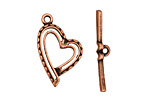 Antique Copper (plated) Stylized Heart Toggle Clasp 26x16mm, 28mm bar