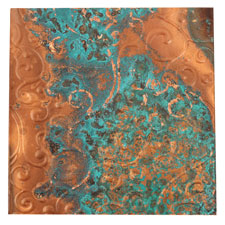Lillypilly Azul Scrolling Vine Embossed Patina Copper Sheet 3"x3", 36 gauge