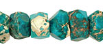 Teal Impression Jasper Irregular Faceted Rondelle 9-10x14-15mm
