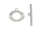 Silver (plated) Textured Oval Toggle Clasp 16x19mm, 27mm bar