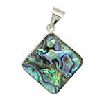 Abalone 2-Sided Silver Wrapped w/ Bail Diamond Pendant 29-30mm